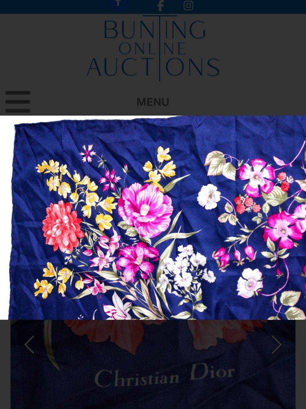 Dior Navy Silk Scarf with Red and Cream Floral Print with COA Simply Elegant - Picture 9 of 11